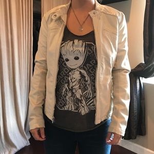 Express Faux Leather Cream S zip front jacket